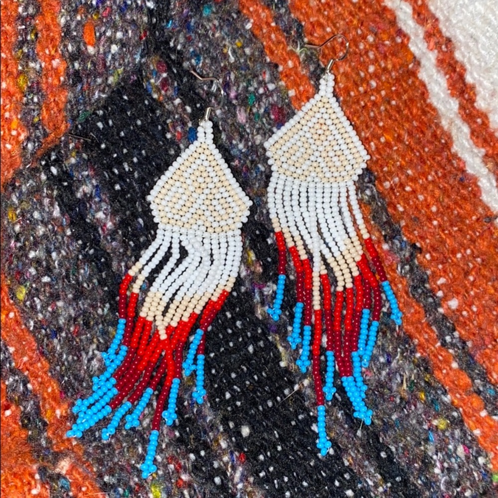Native Huichol Seed Bead Fringe Earrings